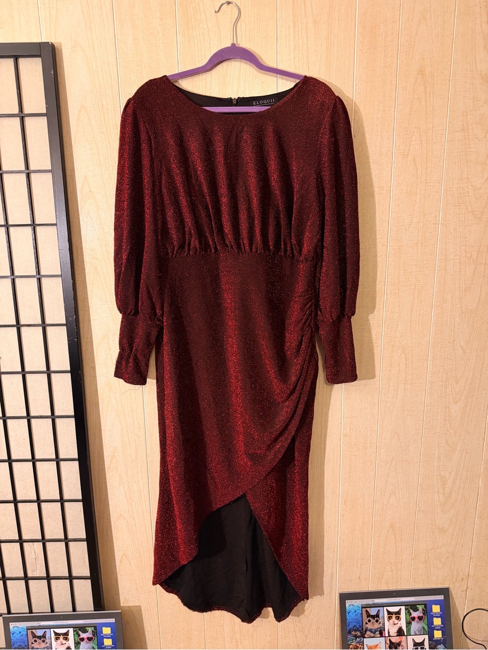 Eloquii Burgundy Sparkle High-Low Midi Dress - Picture 2 of 4